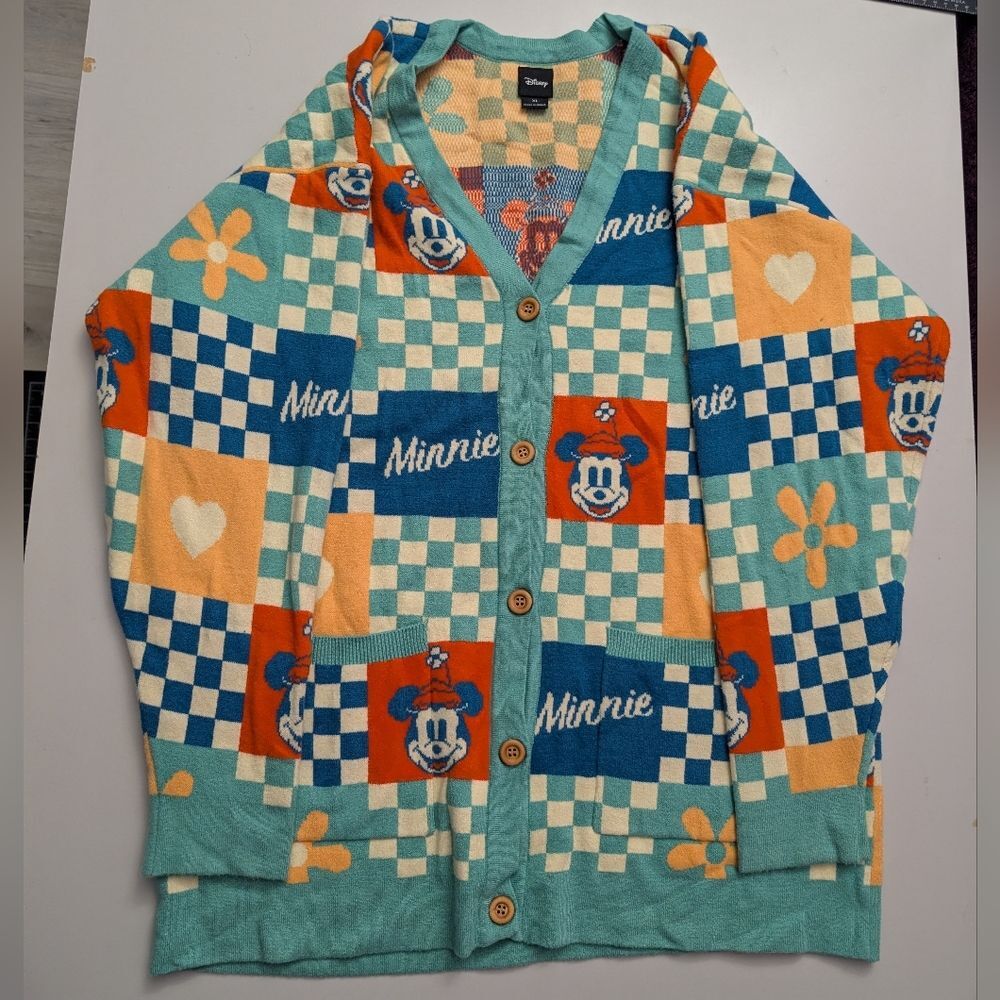 Disney Minnie Mouse Checkered Patchwork Cardigan BoxLunch Exclusive Women XLarge